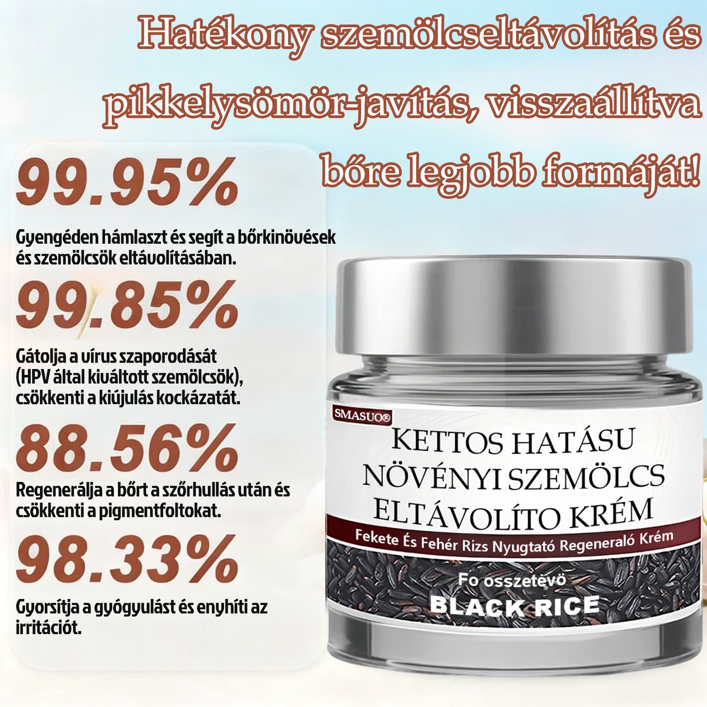 ✅ 𝙎𝙈𝘼𝙎𝙐𝙊® Fekete Rizses Bőrregeneráló Krém 👨‍⚕️ (Szemölcsök, bőrkinövések, foltok és hiperpigmentáció kezelésére)🍀